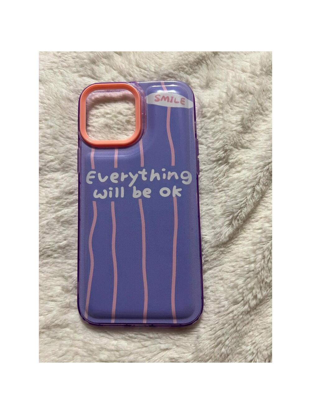 Purple IPhone 13 Pro max Phone Case Everything Will Be OK Smile Design